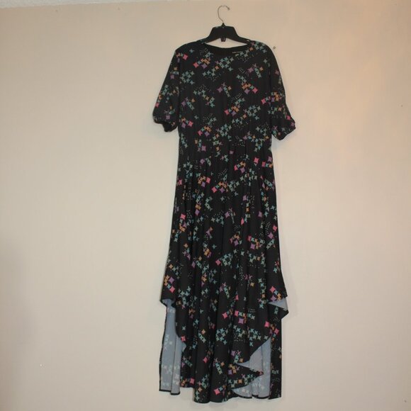 Sara Navon maxi dress black with geometric pattern 3/4 sleeves back zip sz Large - Picture 1 of 9
